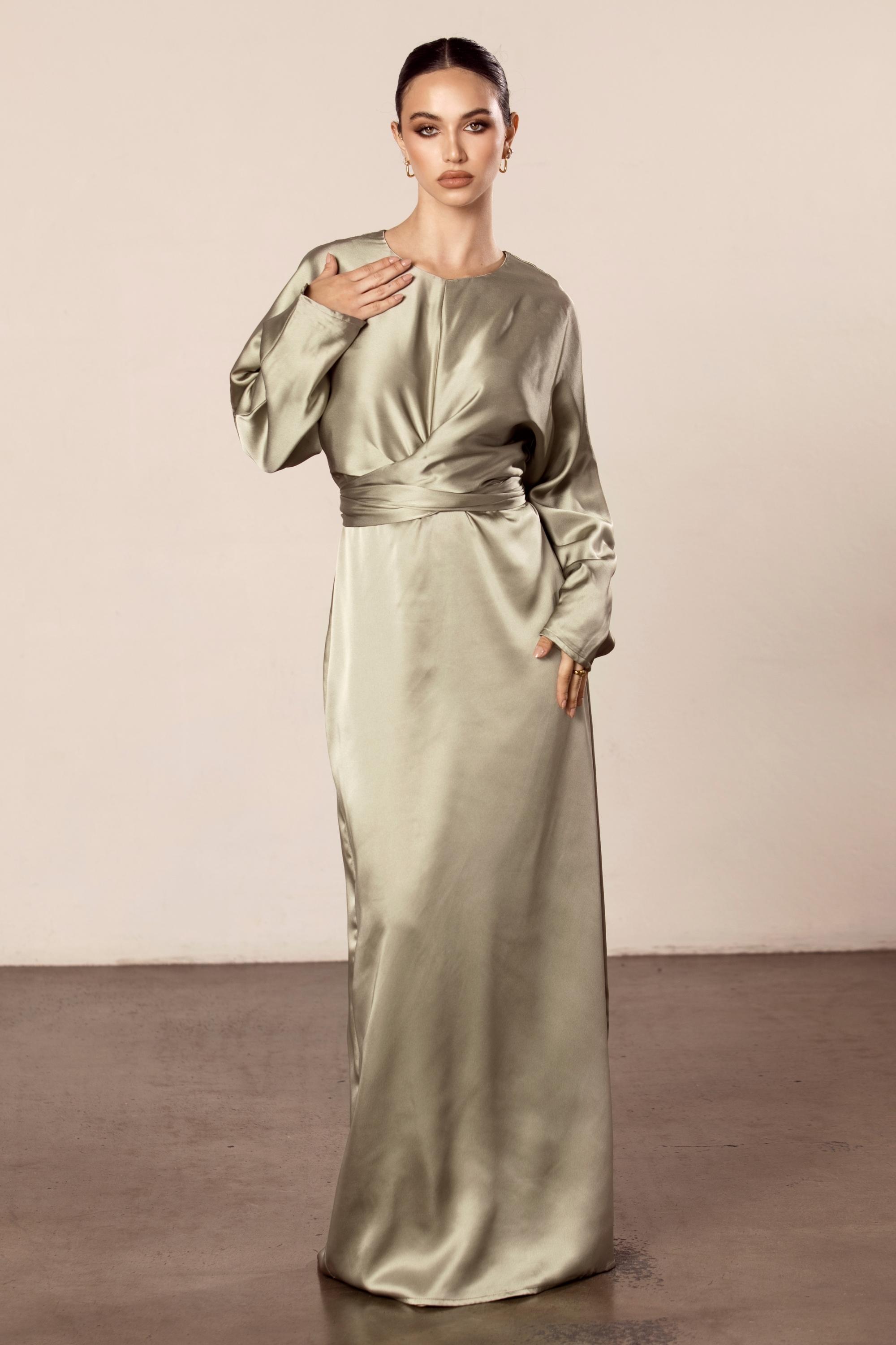 Bria Satin Batwing Tie Waist Maxi Dress ...